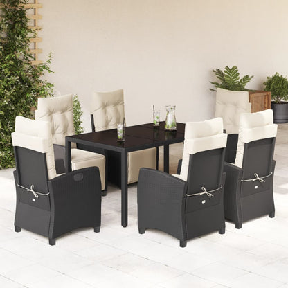 Set da Pranzo da Giardino 7 pz Nero con Cuscini in Polyrattan | homemem39
