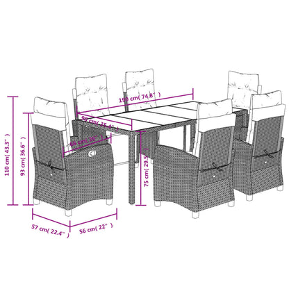 Set da Pranzo da Giardino 7 pz Nero con Cuscini in Polyrattan - homemem39