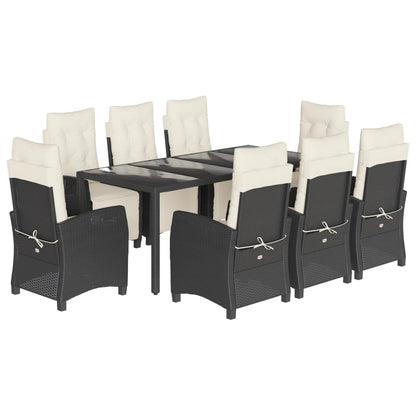 Set da Pranzo da Giardino 9 pz con Cuscini Nero in Polyrattan | homemem39