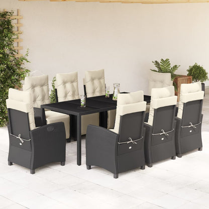 Set da Pranzo da Giardino 9 pz con Cuscini Nero in Polyrattan | homemem39