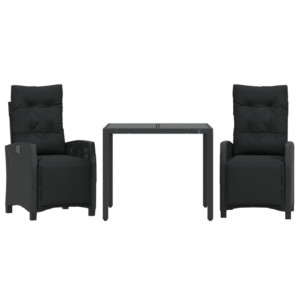 Set da Pranzo da Giardino 3 pz con Cuscini Nero in Polyrattan