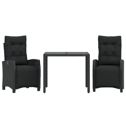 Set da Pranzo da Giardino 3 pz con Cuscini Nero in Polyrattan