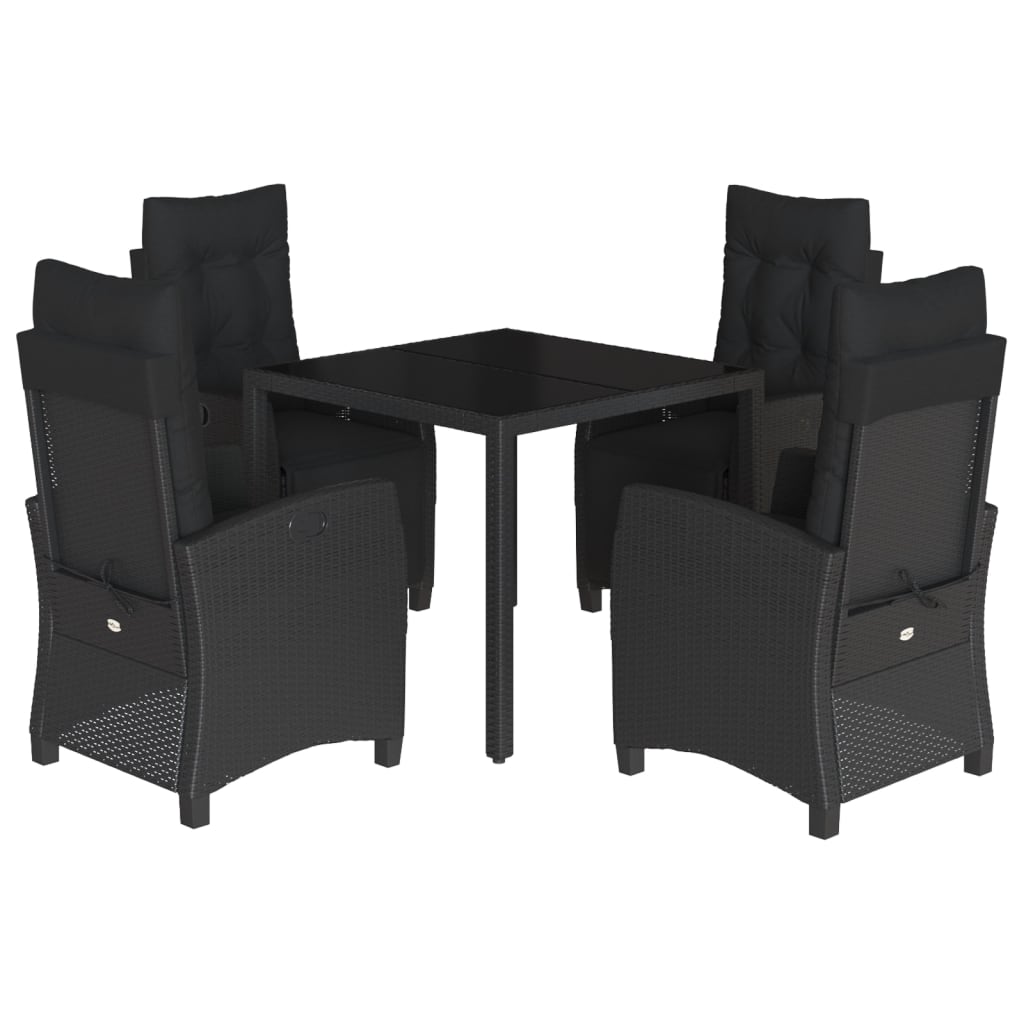Set da Pranzo da Giardino 5 pz Nero con Cuscini in Polyrattan | homemem39