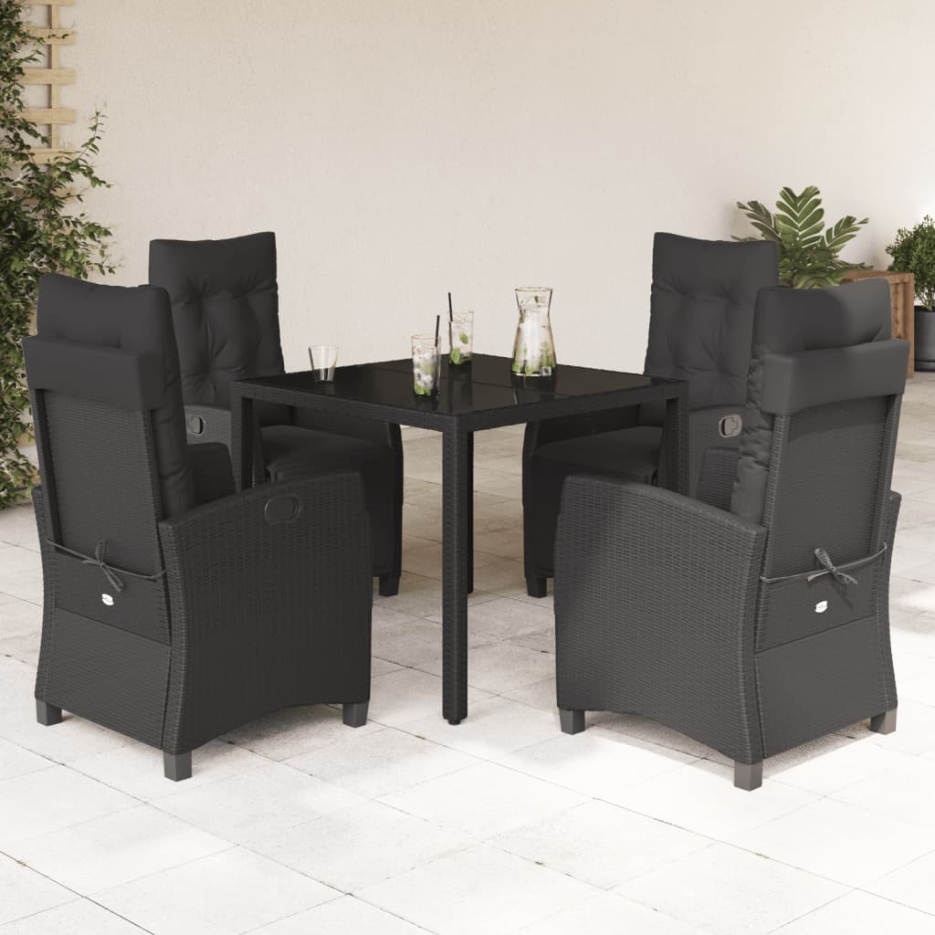 Set da Pranzo da Giardino 5 pz Nero con Cuscini in Polyrattan | homemem39