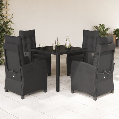 Set da Pranzo da Giardino 5 pz Nero con Cuscini in Polyrattan | homemem39