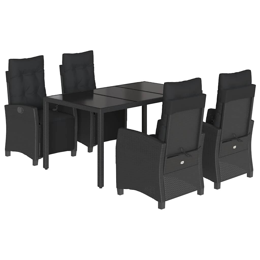 Set da Pranzo da Giardino 5 pz Nero con Cuscini in Polyrattan | homemem39