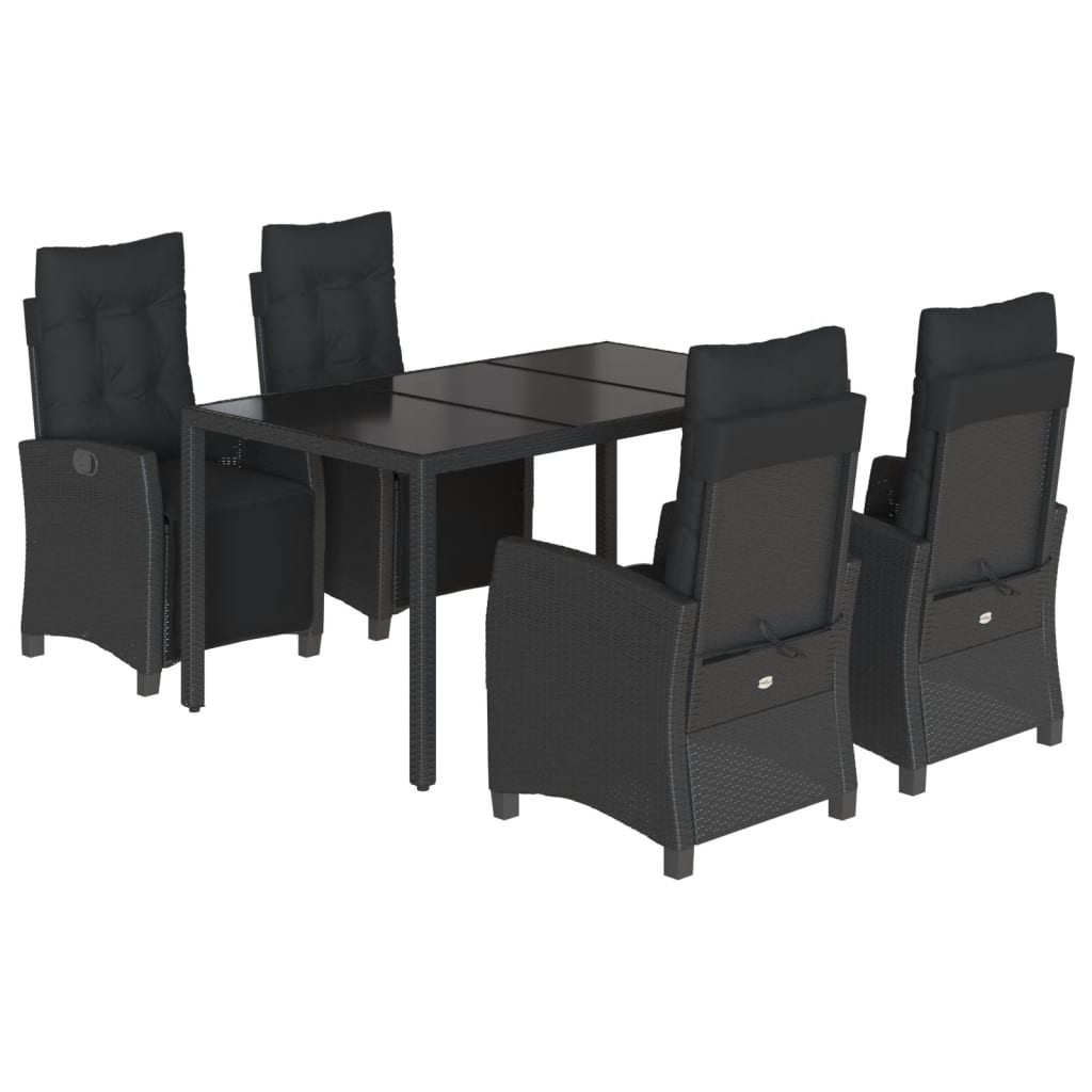 Set da Pranzo da Giardino 5 pz Nero con Cuscini in Polyrattan - homemem39