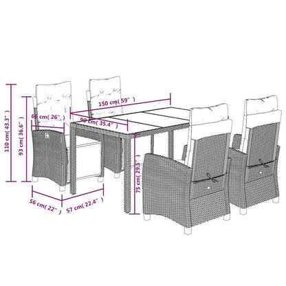 Set da Pranzo da Giardino 5 pz Nero con Cuscini in Polyrattan | homemem39