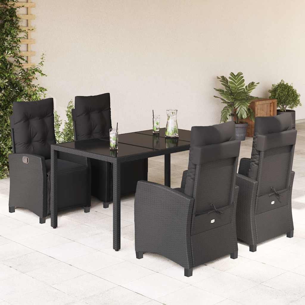 Set da Pranzo da Giardino 5 pz Nero con Cuscini in Polyrattan | homemem39