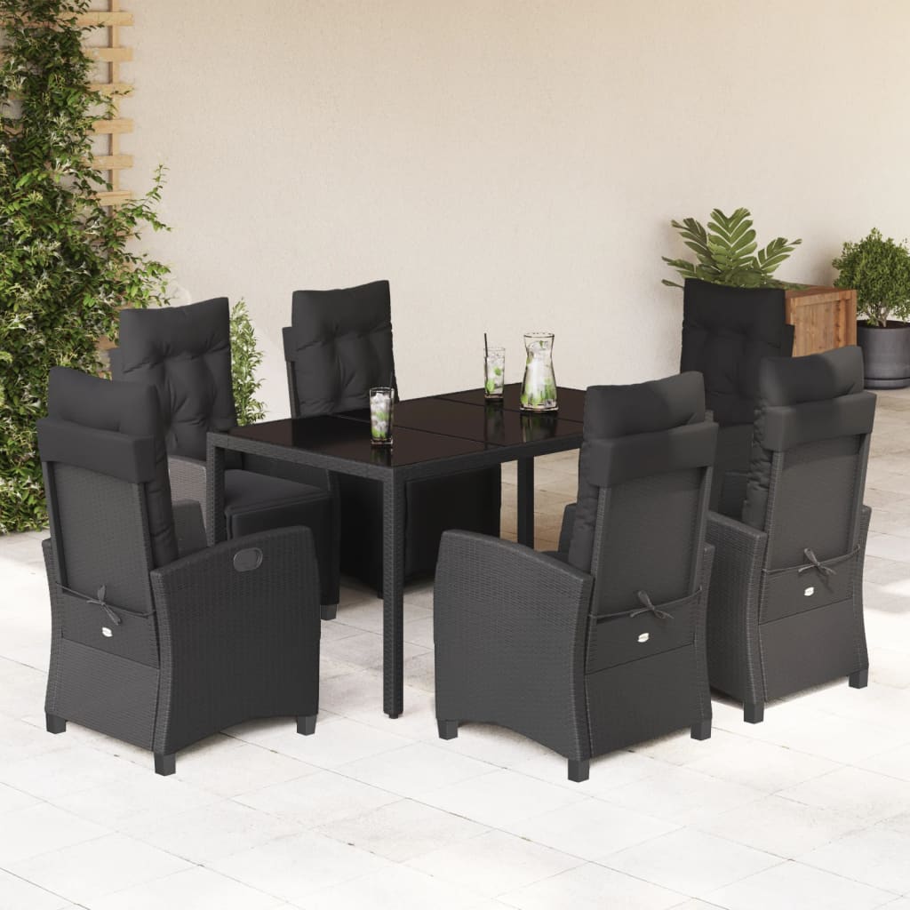 Set da Pranzo da Giardino 7 pz Nero con Cuscini in Polyrattan - homemem39
