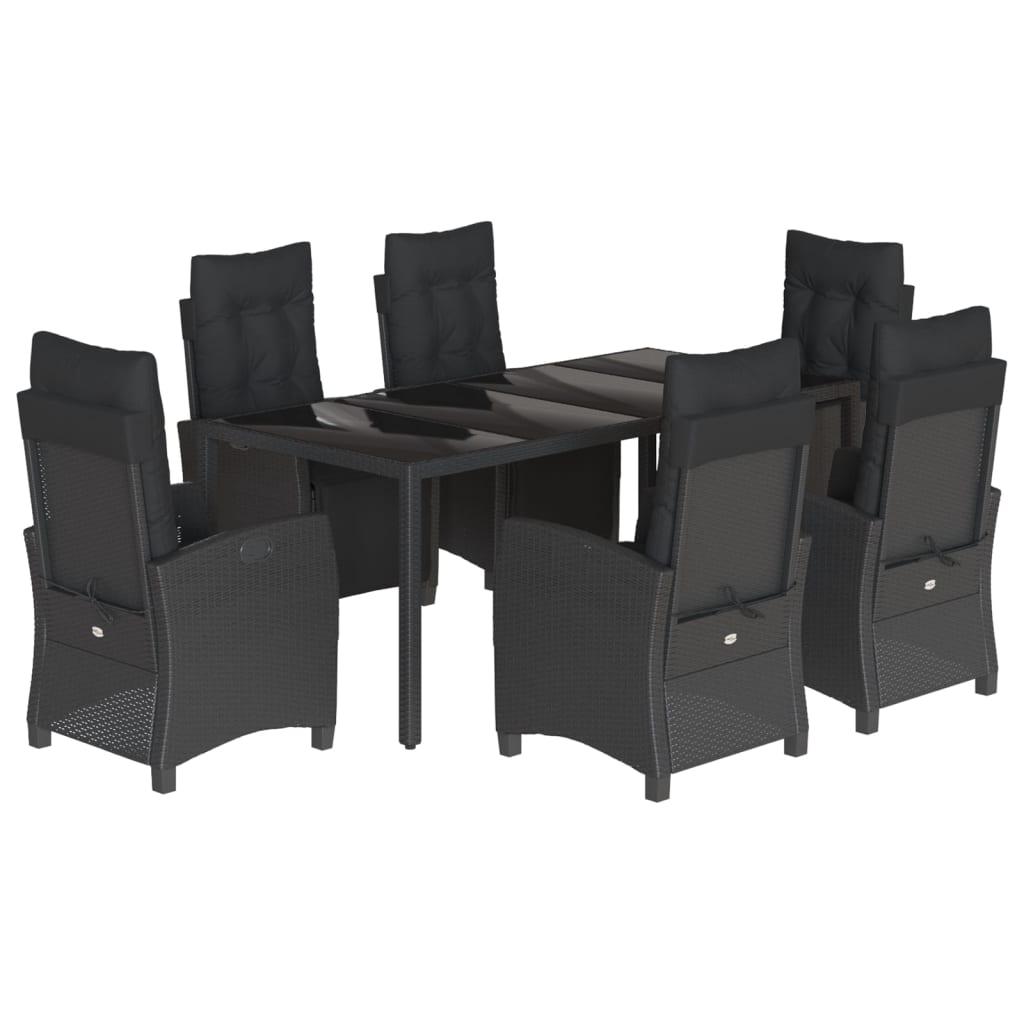 Set da Pranzo da Giardino 7 pz Nero con Cuscini in Polyrattan - homemem39