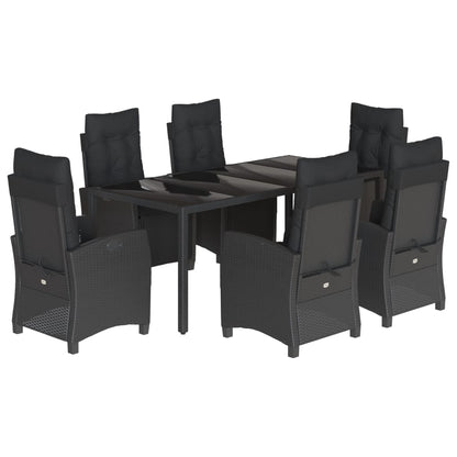 Set da Pranzo da Giardino 7 pz Nero con Cuscini in Polyrattan - homemem39