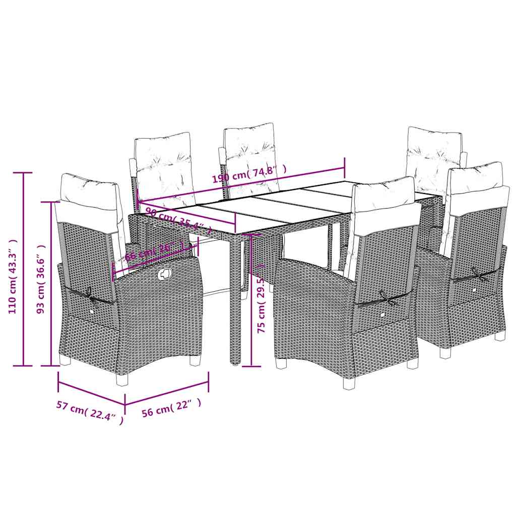 Set da Pranzo da Giardino 7 pz Nero con Cuscini in Polyrattan | homemem39