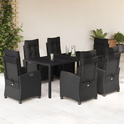 Set da Pranzo da Giardino 7 pz Nero con Cuscini in Polyrattan - homemem39
