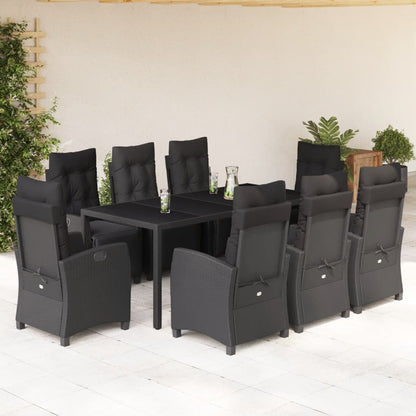 Set da Pranzo da Giardino 9 pz con Cuscini Nero in Polyrattan - homemem39