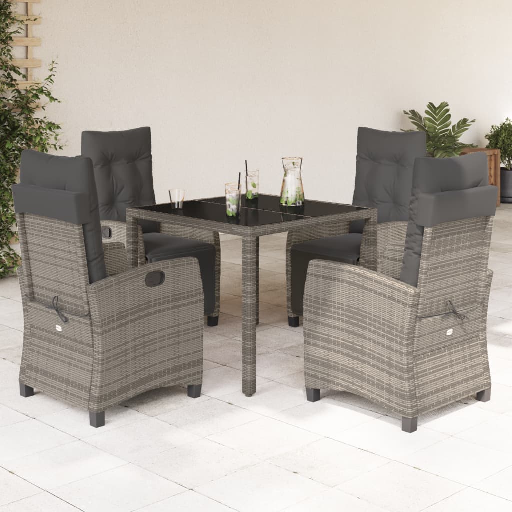 Set da Pranzo da Giardino 5 pz con Cuscini in Polyrattan Grigio - homemem39