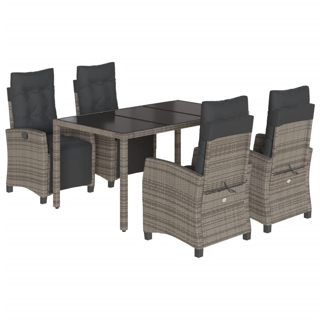 Set da Pranzo da Giardino 5 pz con Cuscini in Polyrattan Grigio | homemem39