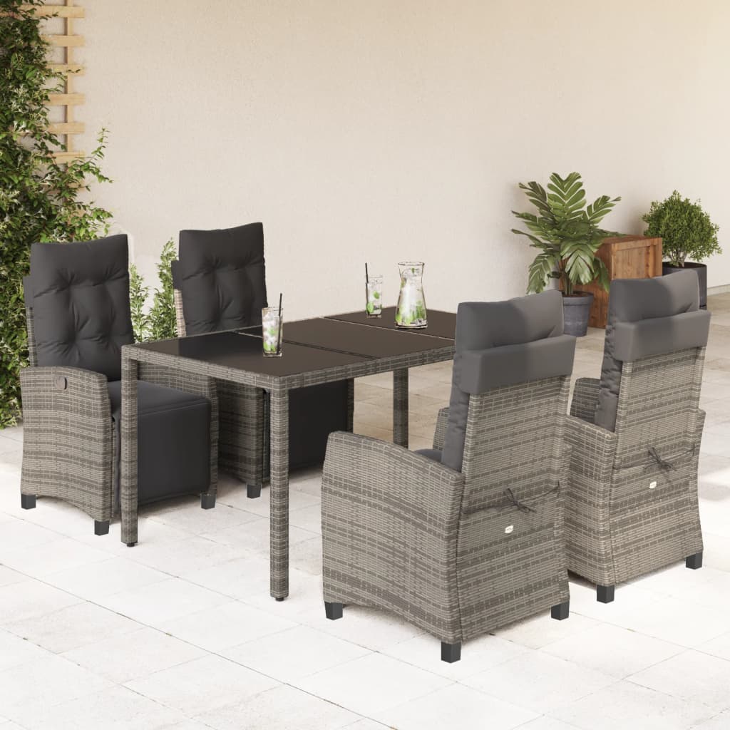 Set da Pranzo da Giardino 5 pz con Cuscini in Polyrattan Grigio