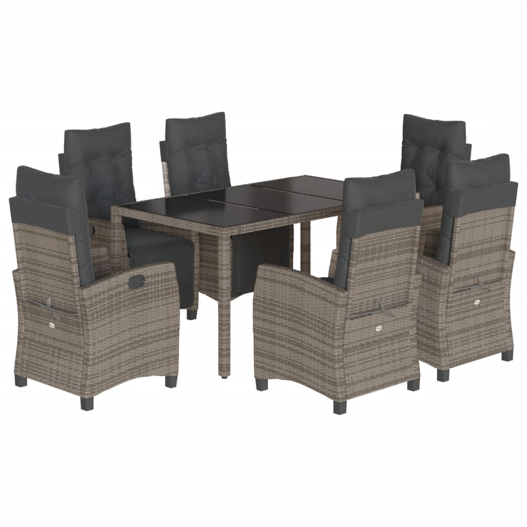 Set da Pranzo da Giardino 7 pz con Cuscini in Polyrattan Grigio | homemem39