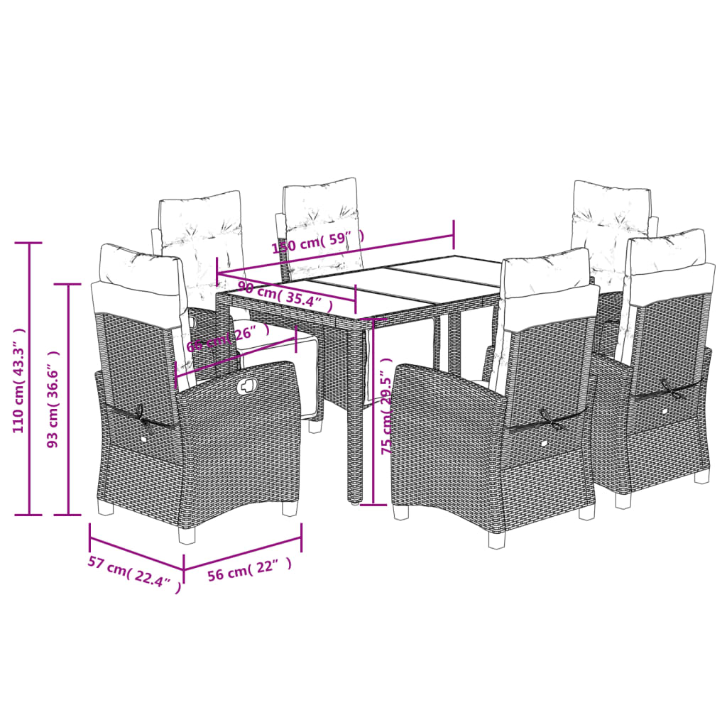 Set da Pranzo da Giardino 7 pz con Cuscini in Polyrattan Grigio | homemem39