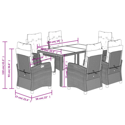 Set da Pranzo da Giardino 7 pz con Cuscini in Polyrattan Grigio | homemem39