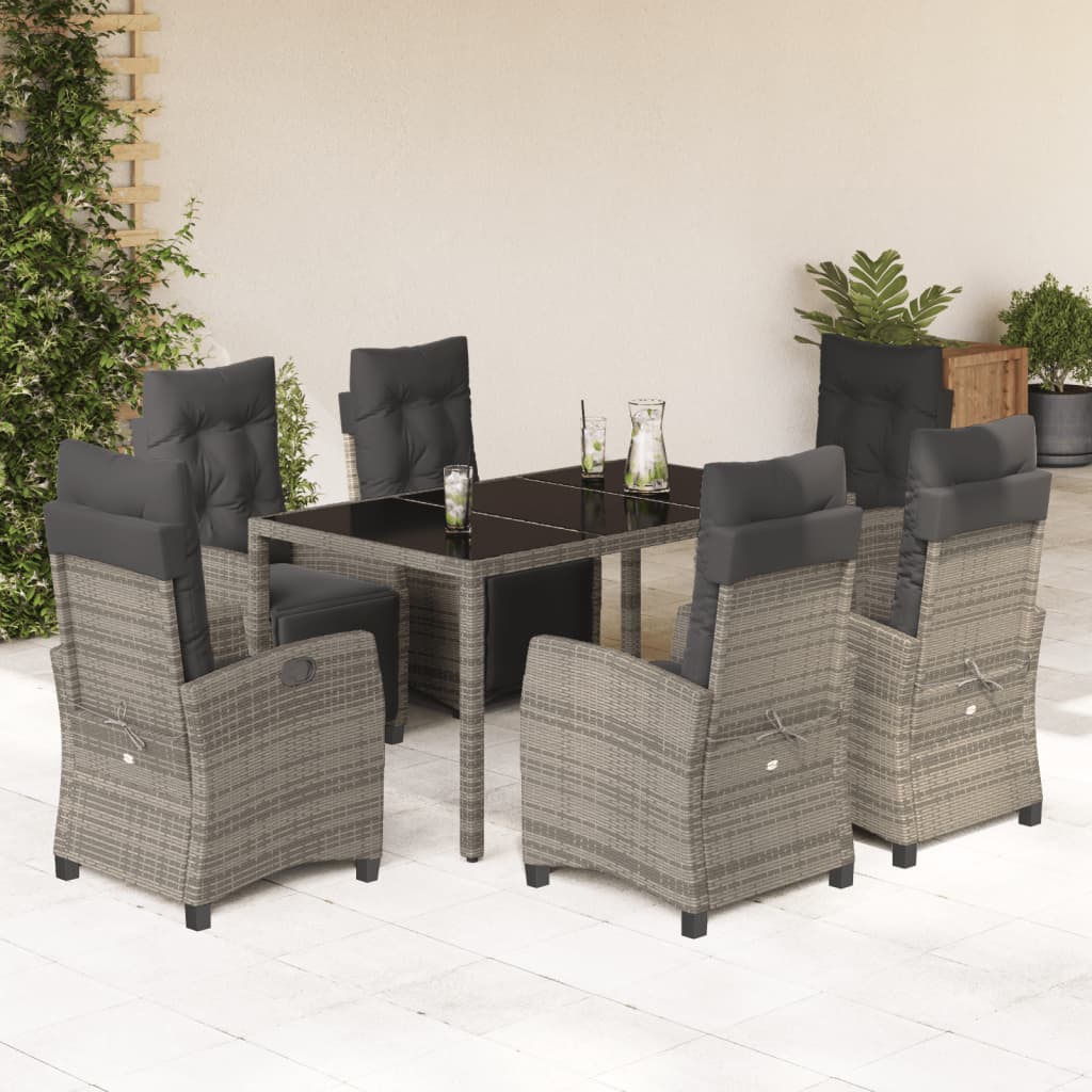 Set da Pranzo da Giardino 7 pz con Cuscini in Polyrattan Grigio | homemem39