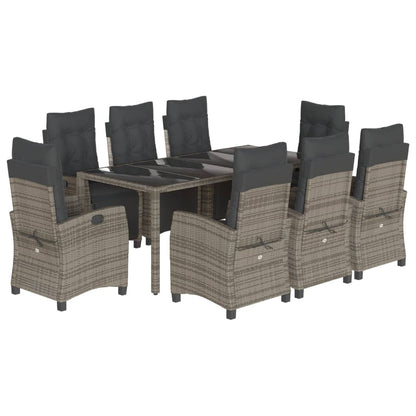 Set da Pranzo da Giardino 9 pz con Cuscini in Polyrattan Grigio | homemem39