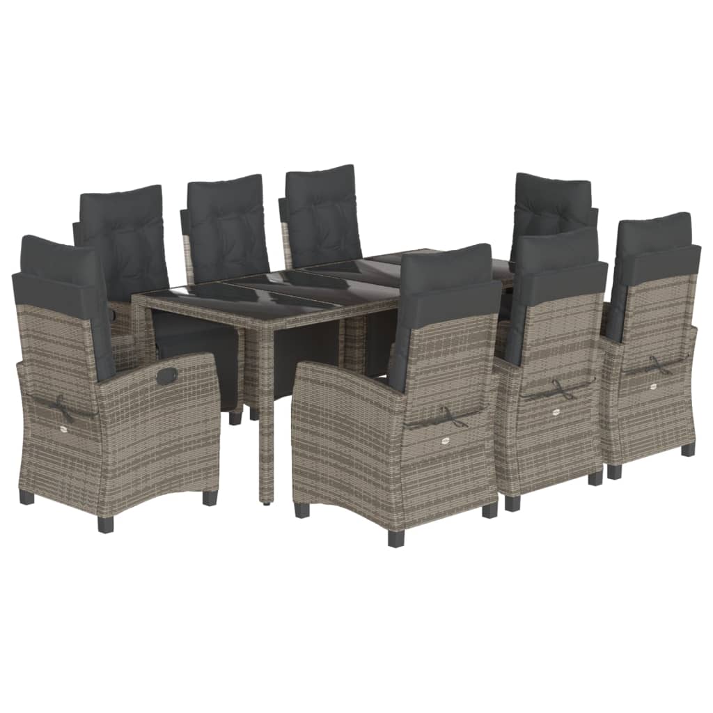 Set da Pranzo da Giardino 9 pz con Cuscini in Polyrattan Grigio - homemem39