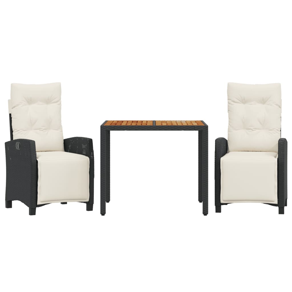 Set da Pranzo da Giardino 3 pz con Cuscini Nero in Polyrattan | homemem39