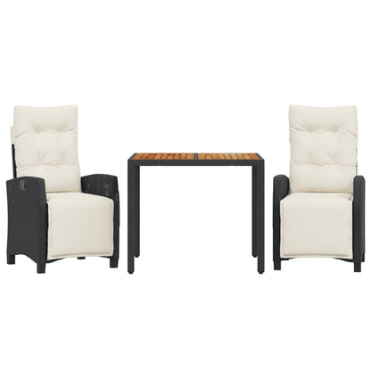 Set da Pranzo da Giardino 3 pz con Cuscini Nero in Polyrattan - homemem39