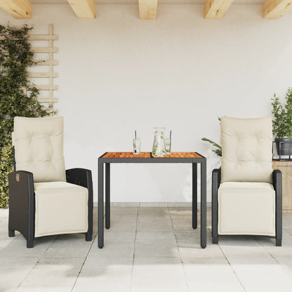 Set da Pranzo da Giardino 3 pz con Cuscini Nero in Polyrattan - homemem39