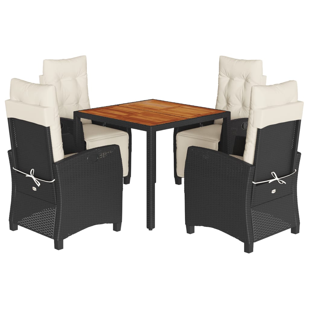 Set da Pranzo da Giardino 5 pz Nero con Cuscini in Polyrattan - homemem39