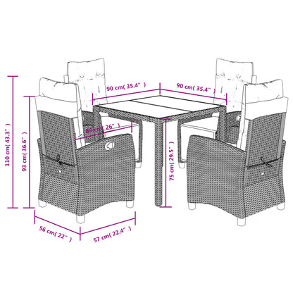 Set da Pranzo da Giardino 5 pz Nero con Cuscini in Polyrattan - homemem39