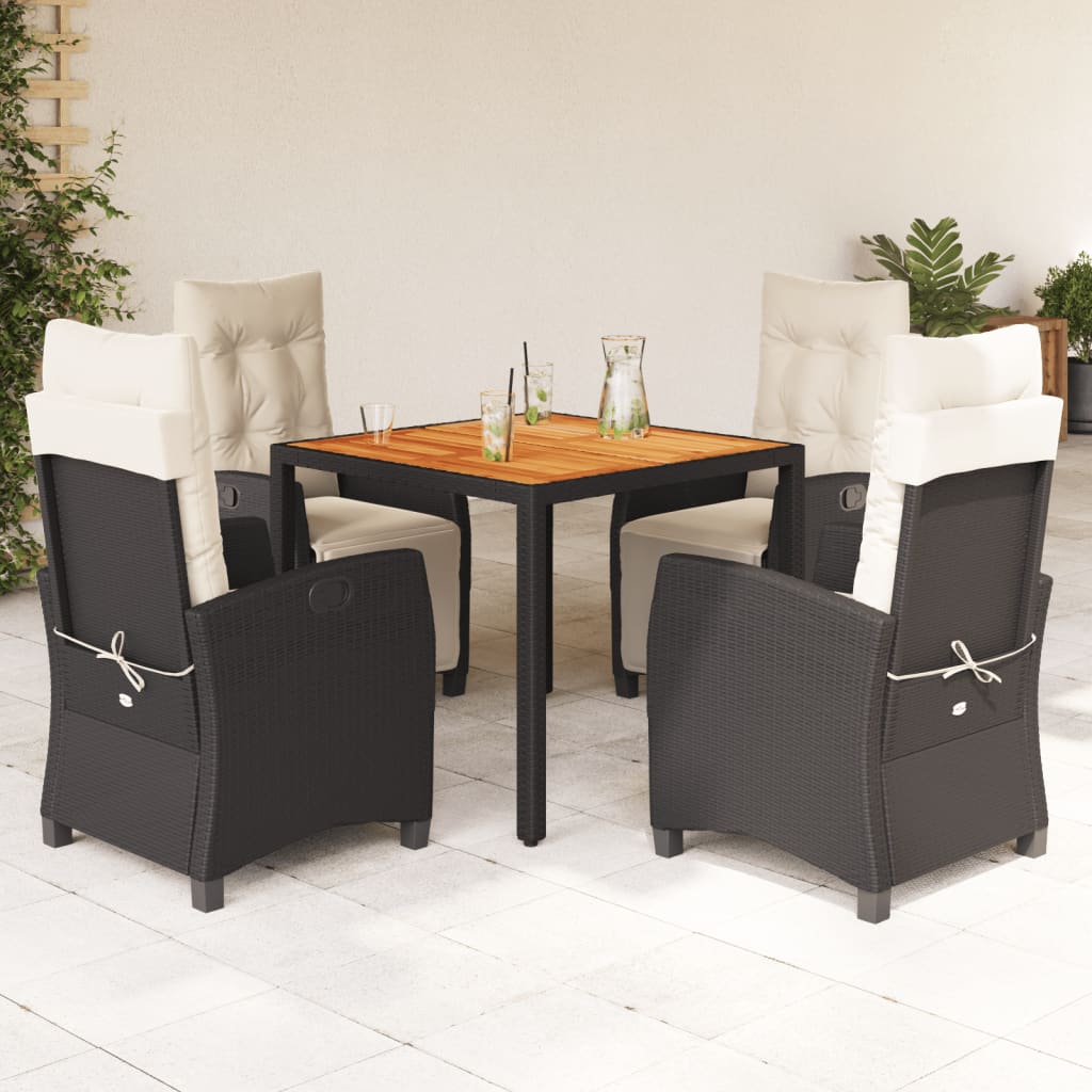 Set da Pranzo da Giardino 5 pz Nero con Cuscini in Polyrattan | homemem39
