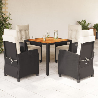 Set da Pranzo da Giardino 5 pz Nero con Cuscini in Polyrattan | homemem39