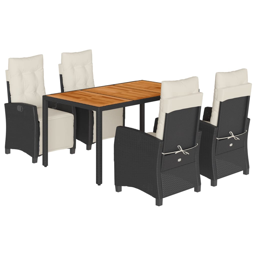 Set da Pranzo da Giardino 5 pz Nero con Cuscini in Polyrattan | homemem39