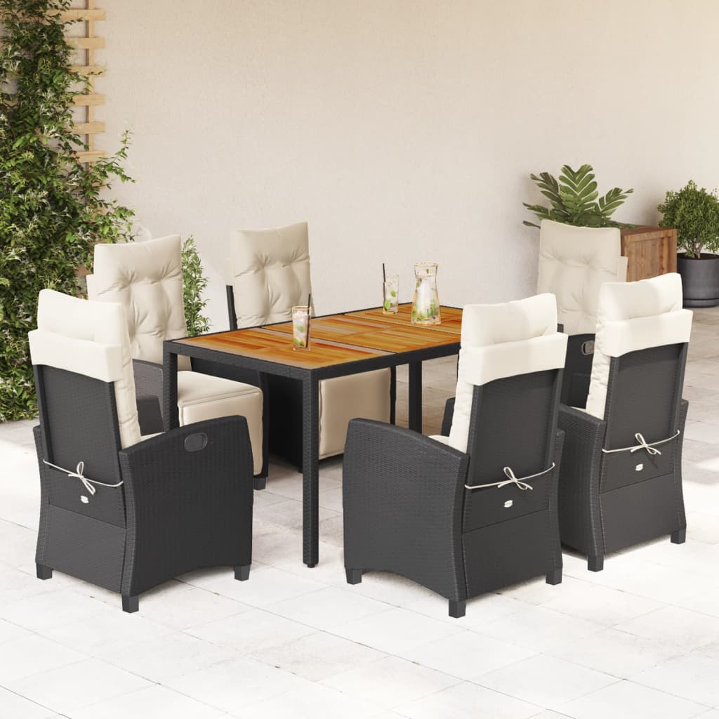 Set da Pranzo da Giardino 7 pz Nero con Cuscini in Polyrattan | homemem39