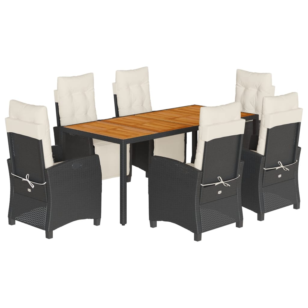 Set da Pranzo da Giardino 7 pz Nero con Cuscini in Polyrattan | homemem39