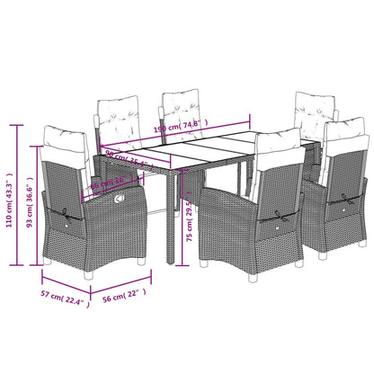 Set da Pranzo da Giardino 7 pz Nero con Cuscini in Polyrattan | homemem39
