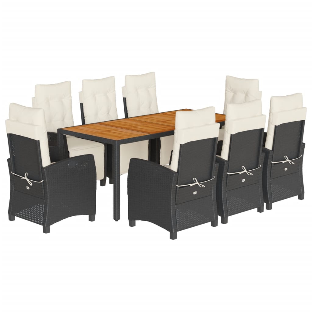 Set da Pranzo da Giardino 9 pz con Cuscini Nero in Polyrattan | homemem39
