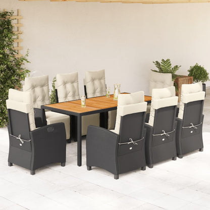 Set da Pranzo da Giardino 9 pz con Cuscini Nero in Polyrattan | homemem39