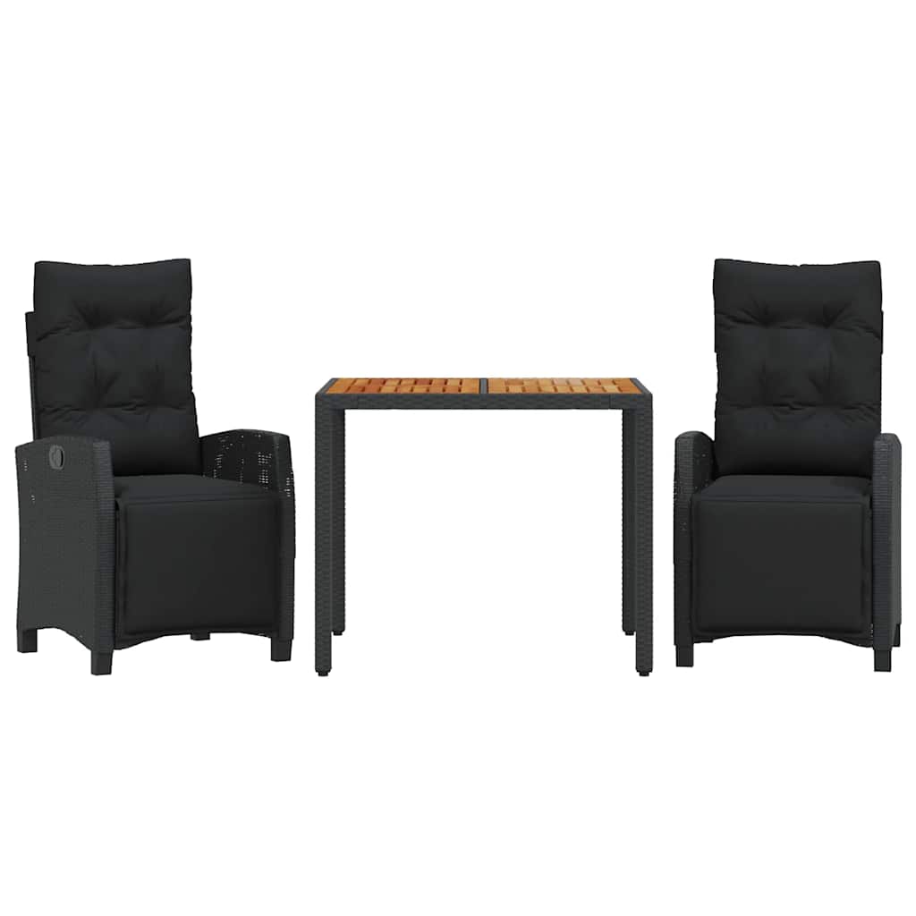 Set da Pranzo da Giardino 3 pz con Cuscini Nero in Polyrattan | homemem39