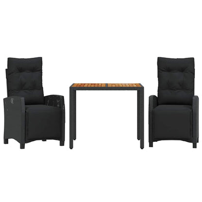 Set da Pranzo da Giardino 3 pz con Cuscini Nero in Polyrattan | homemem39