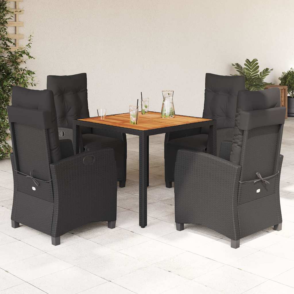 Set da Pranzo da Giardino 5 pz Nero con Cuscini in Polyrattan | homemem39