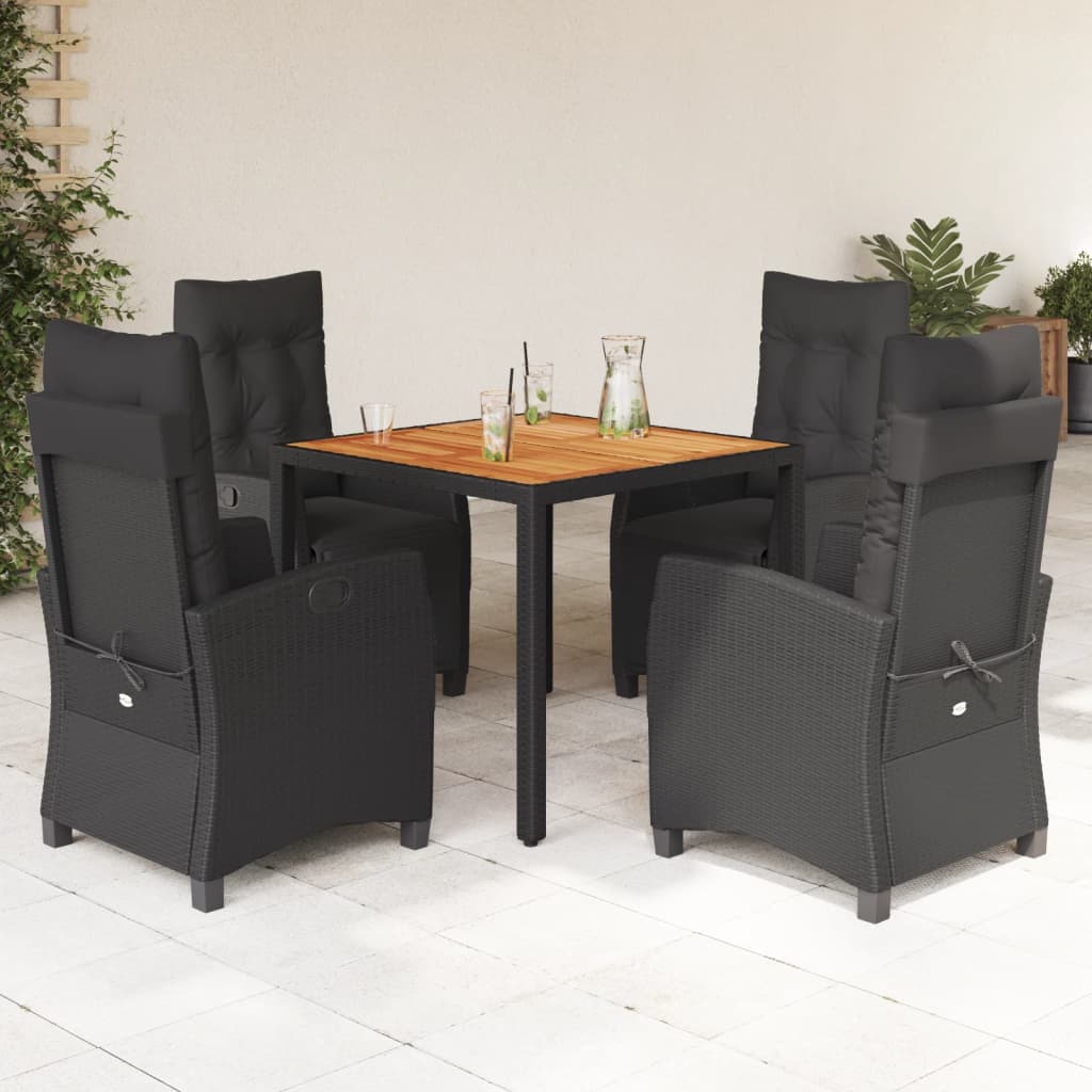 Set da Pranzo da Giardino 5 pz Nero con Cuscini in Polyrattan - homemem39