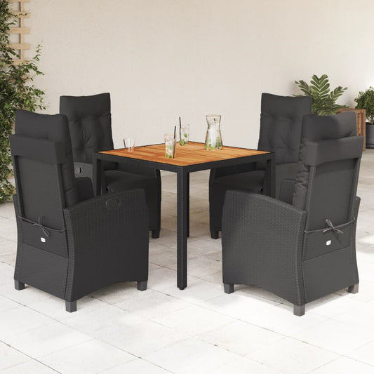 Set da Pranzo da Giardino 5 pz Nero con Cuscini in Polyrattan - homemem39