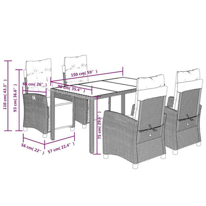 Set da Pranzo da Giardino 5 pz Nero con Cuscini in Polyrattan