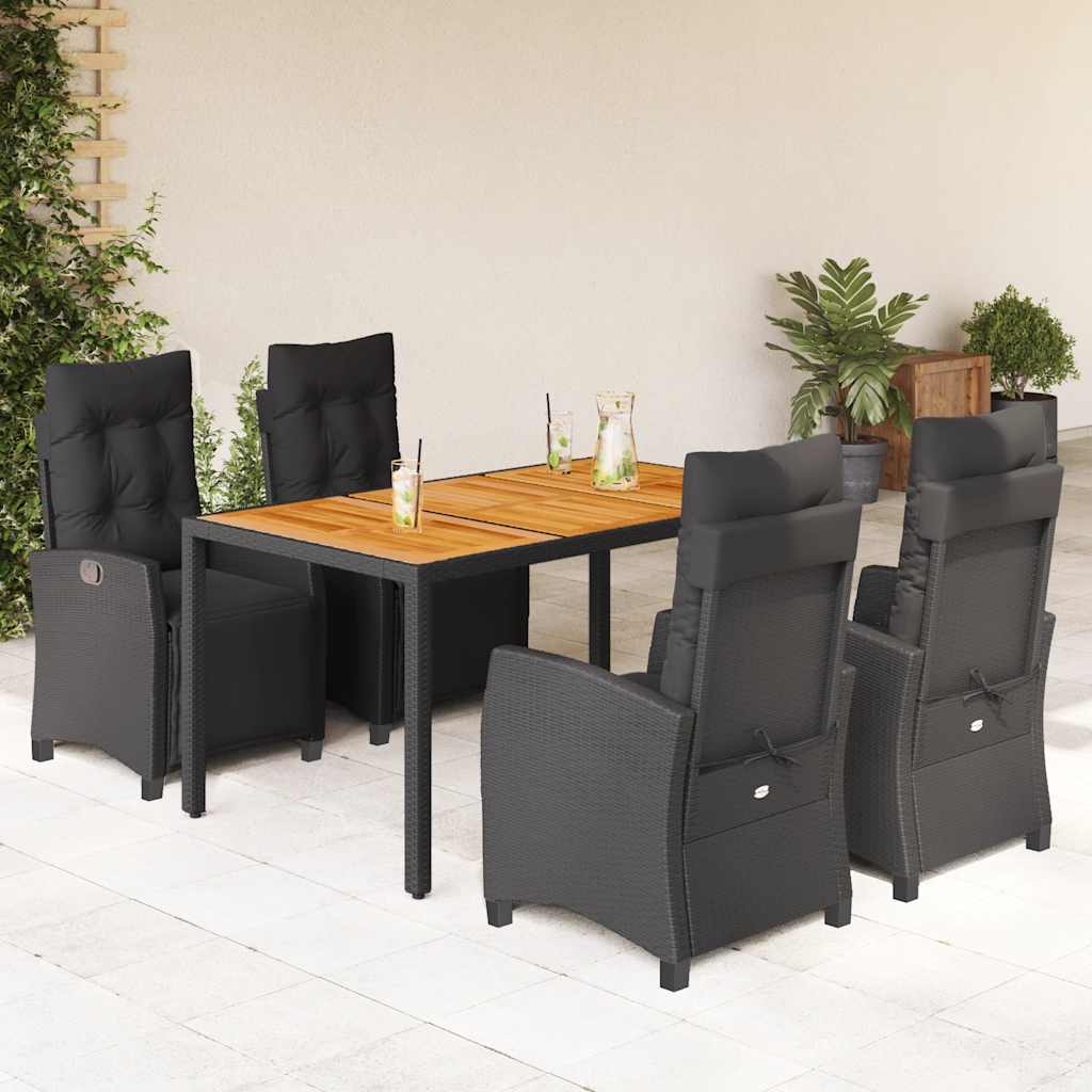 Set da Pranzo da Giardino 5 pz Nero con Cuscini in Polyrattan | homemem39
