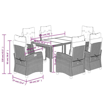Set da Pranzo da Giardino 7 pz Nero con Cuscini in Polyrattan | homemem39
