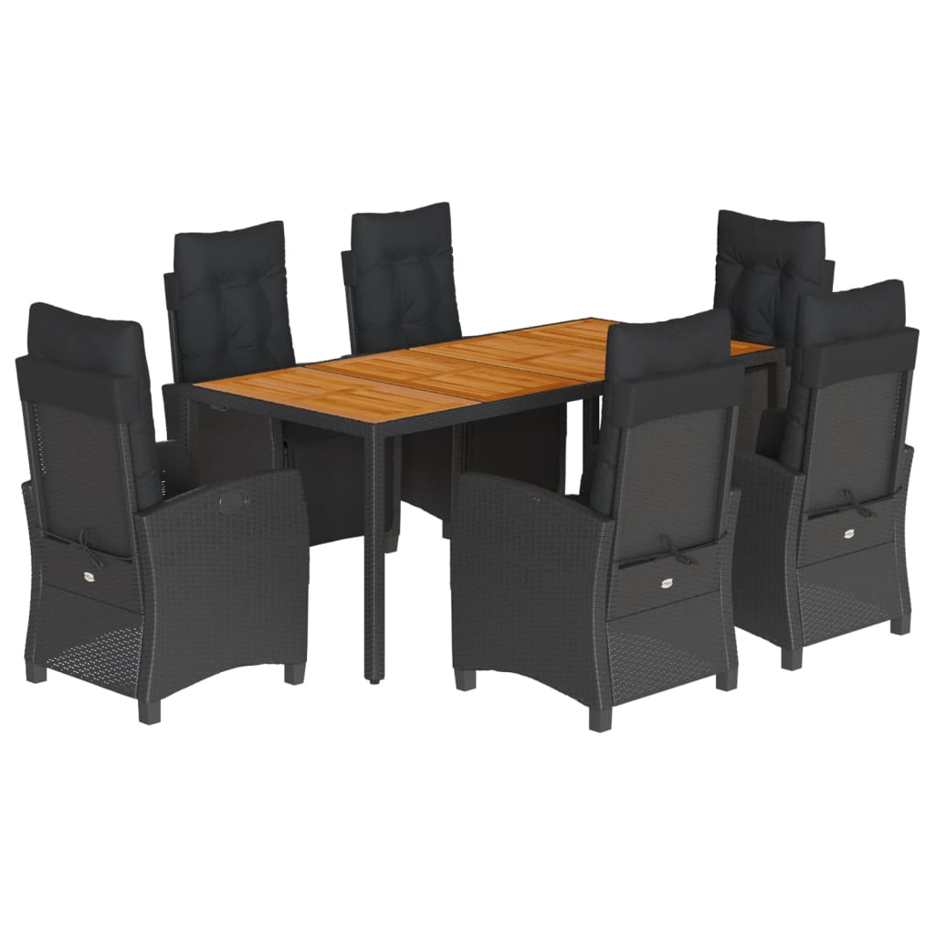 Set da Pranzo da Giardino 7 pz Nero con Cuscini in Polyrattan | homemem39